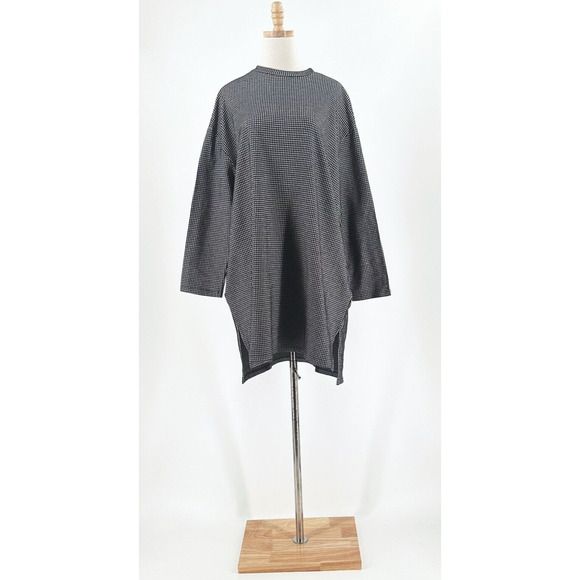 6397 Women Oversized Houndstooth Mini Shirt Dress XS Modern Lagenlook Minimalist - Picture 1 of 7